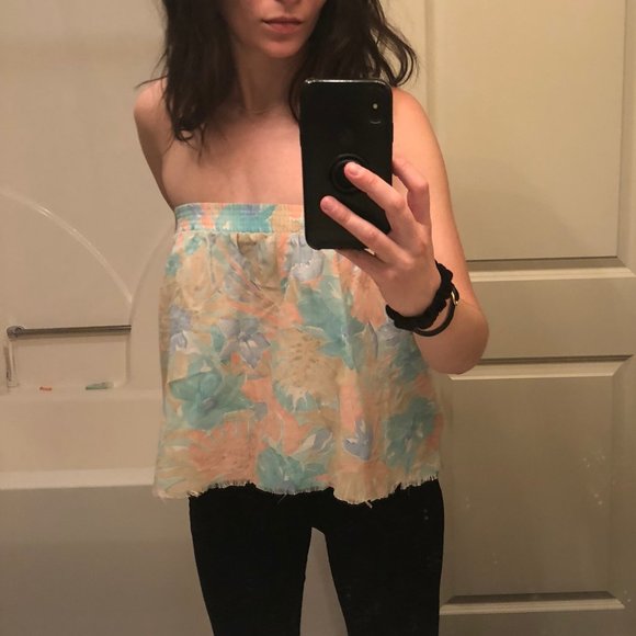 VTG Cut Off Convertible Floral Crop Baby Doll Tube Top / A-Line Flare Mini Skirt - Picture 3 of 14